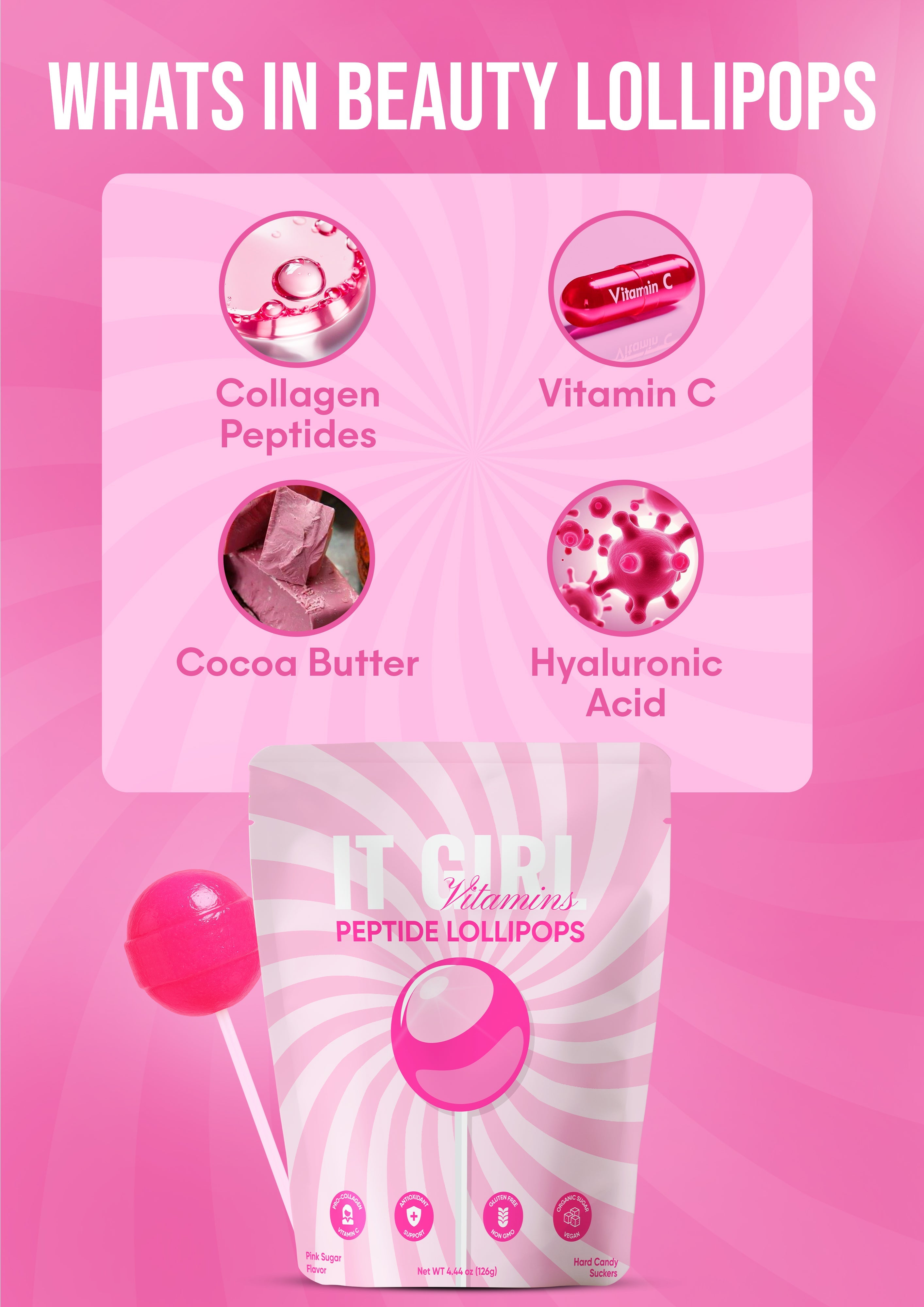 It Girl Beauty Lollipops - Collagen Peptides & Vitamin C Healthy Candy for Skin, Hair, Nails